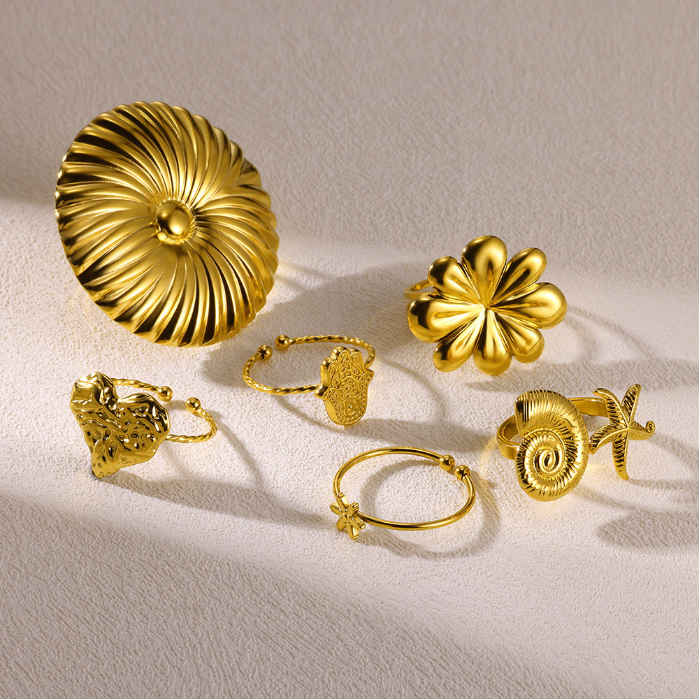 3g Weight 0.03µm-0.05µm Gold Plating Thickness PVD Coated Gold Plating Process Real Gold Plated Plating Material Open Rings Classification 1 Piece Quantity Holiday, Daily Occasion 304 Stainless Steel Material Flower Pattern All Seasons Season Women's Gender Vacation, Simple Style Style Waterproof Non Tarnish, Plating Craft PVD Coated Real Gold Plated Flower 304 Stainless Steel Vacation Simple Style Waterproof Non Tarnish Open Rings 1