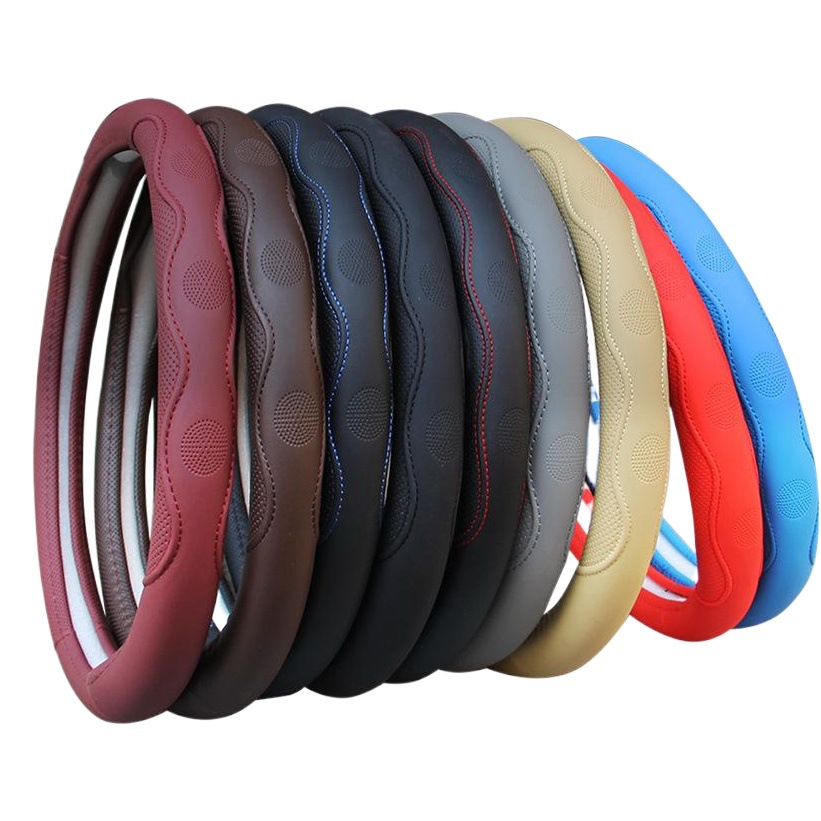 Car leather steering wheel cover four seasons universal dynamic fiber leather embossed car handle cover factory direct wholesale