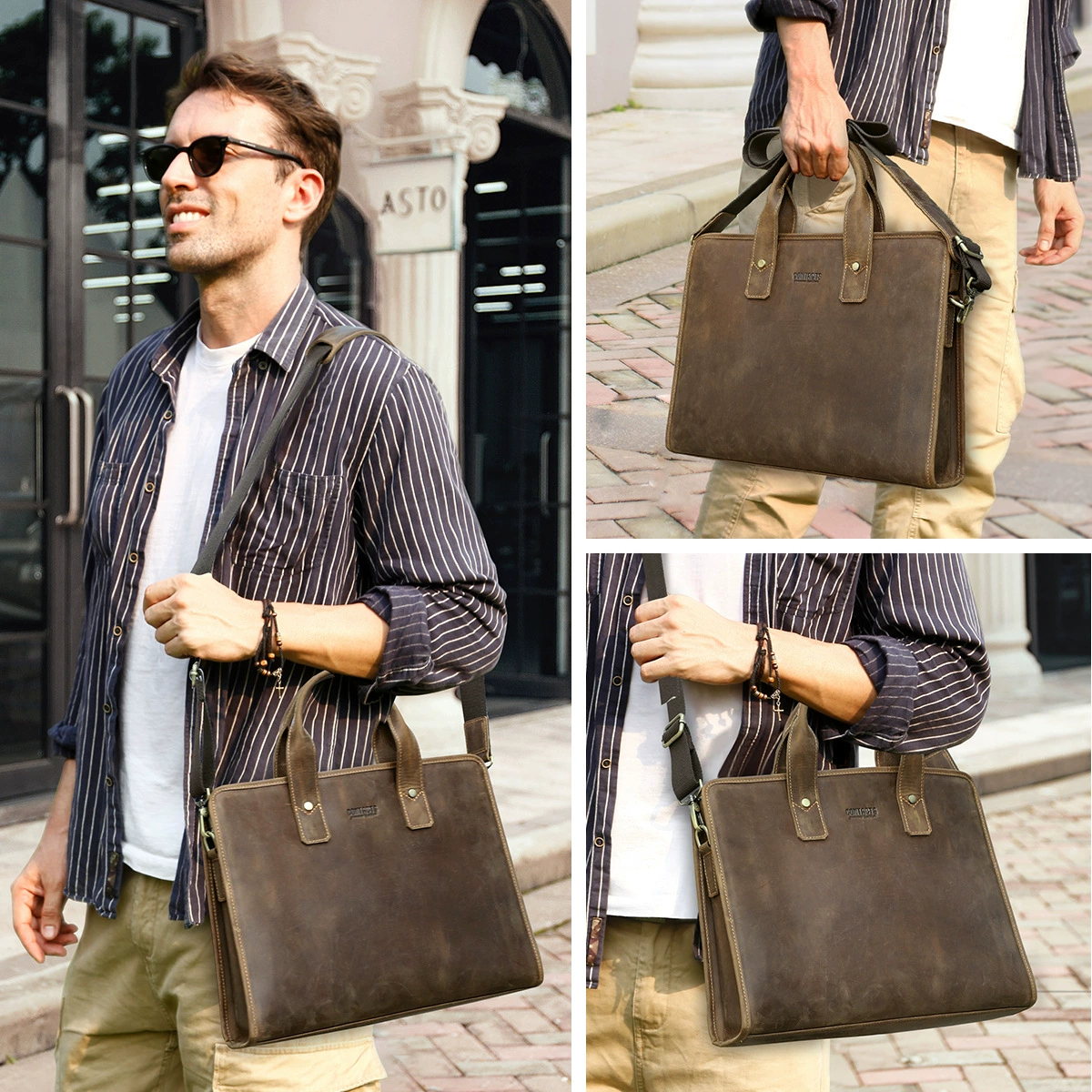 黑天使 Retro leather bag for leisure, 14inch, genuine leather
