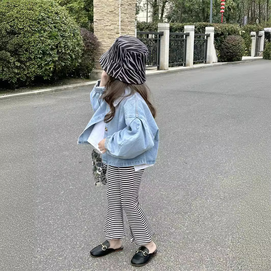 2024 Fall New Children's Clothing, Korean Children's Clothing, Girls' Casual Whitened Denim Jacket, Retro Denim Shirt