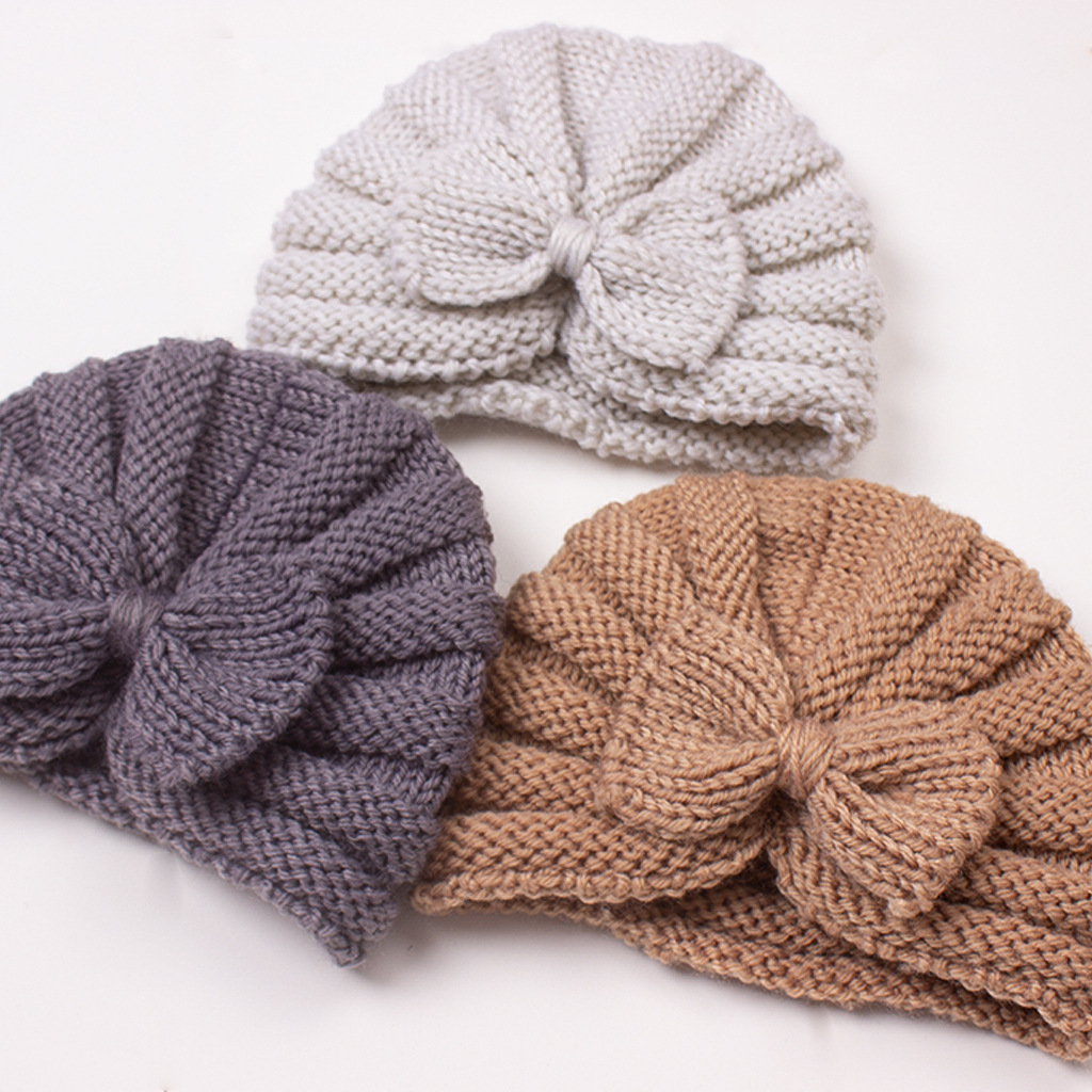 70g Weight Hat Classification Wool Cap Hats Type Daily Occasion Solid Color, Bow Knot Pattern Winter, Spring, Autumn Season Children Unisex Gender Knitted Design Fashion Style Children Unisex Fashion Solid Color Bow Knot Knitted Wool Cap 4