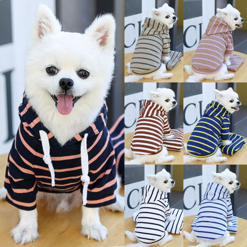 Medium and Large Dog Pet Cat Striped Hooded Sweatshirt Spring and Autumn Supplies Clothes French Bulldog French Bulldog Supplies