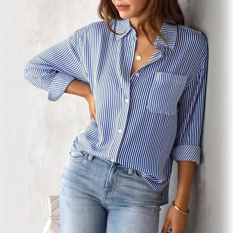 Amazon Foreign Trade European and American Clothing Wish Aliexpress Ebay Tops Loose Casual Long-Sleeved Shirts for Women