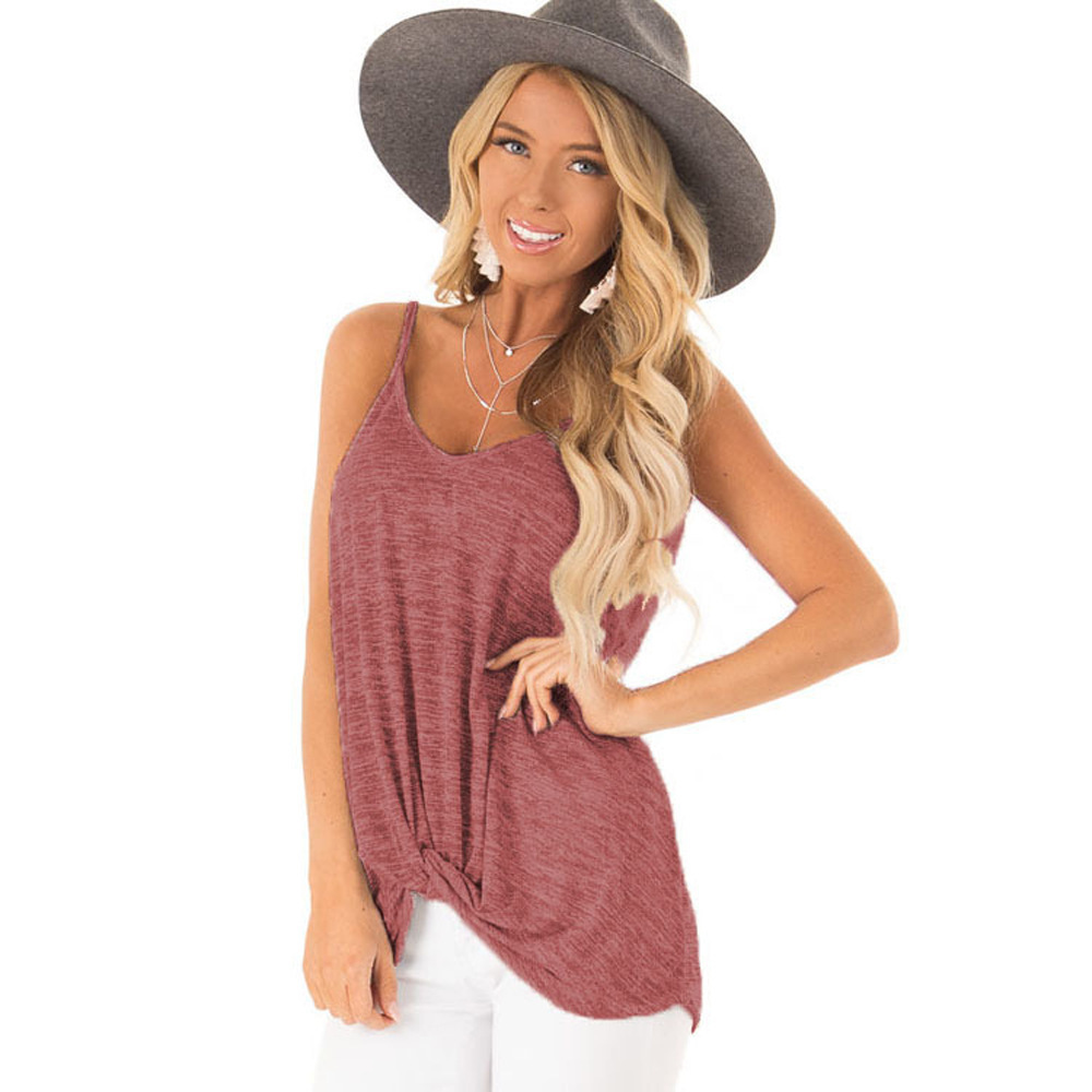 En stock ropa de las nuevas mujeres moda verano europeo y americano sexy backless camisola color sólido algodón Top Twist chaleco para mujeres