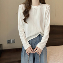 大码女装胖MM新款韩版2025圆领纯色T恤秋季内搭打底衫温柔风上衣