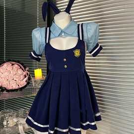 情趣内衣性感纯欲JK百褶背带裙兔女郎警官校园风角色扮演cos制服
