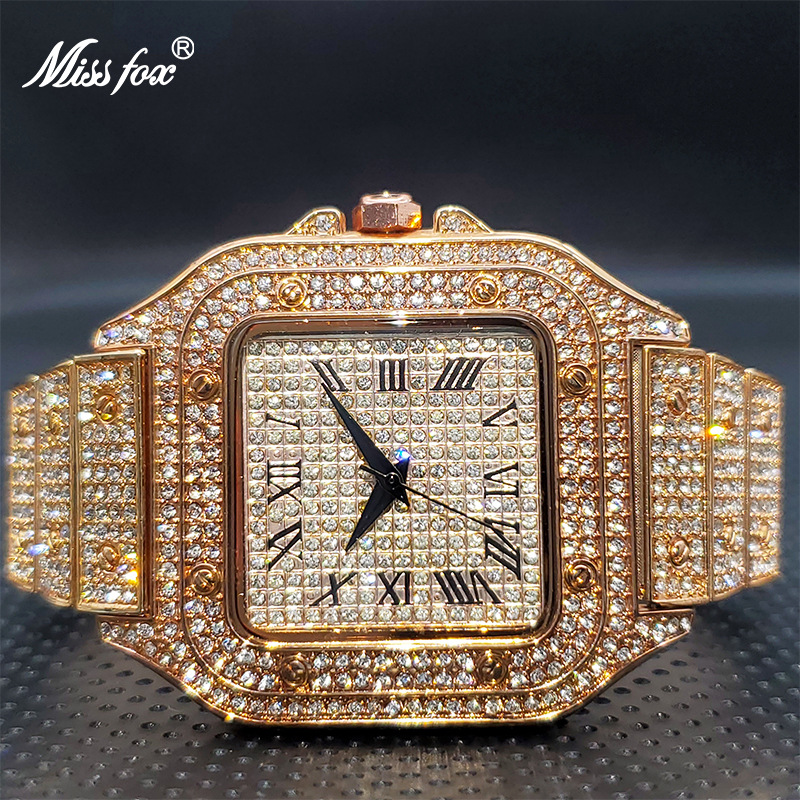 Malishi MISSFOX reloj tarjeta tanque serie cuadrado diamante cuarzo lujo hip hop reloj de hombre