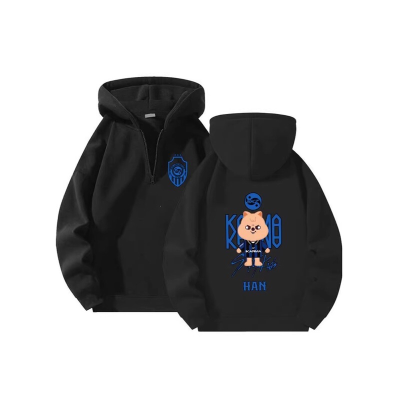 American-Style Casual Zip-Up Hoodie Stray Kids Atz Singer Quarter-Zip Pullover Sweatshirt