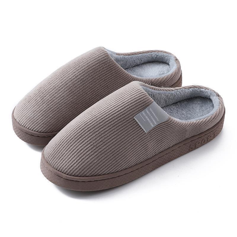 Otoño y invierno zapatillas de algodón para el hogar interior cálido pareja de peluche anti-deslizante para hombres más grueso