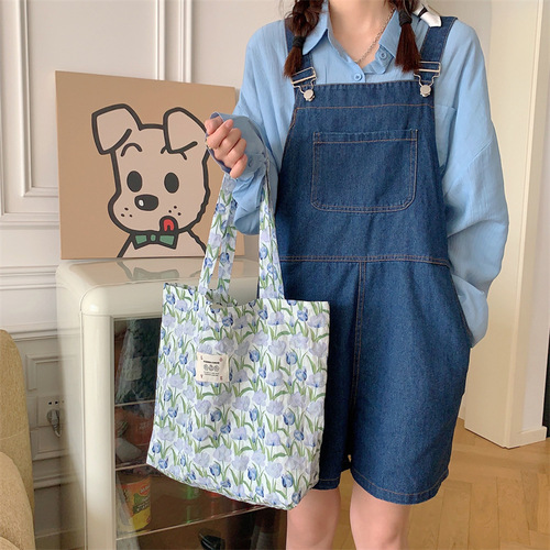 34273 Sweet Bubble Tulip Shoulder Bag ins Portable Student Canvas Bag Girls Large Capacity Underarm Bag