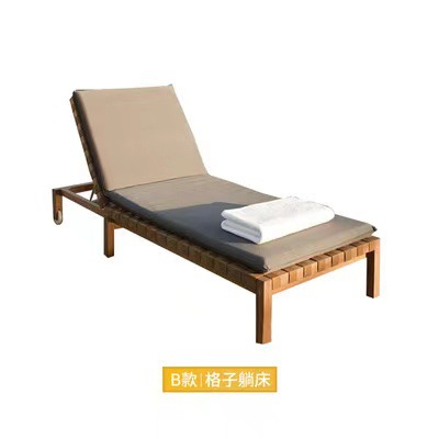 Cama reclinada terraza al aire libre villa piscina silla de playa silla de madera maciza muebles nórdico plegable silla de descanso al aire libre