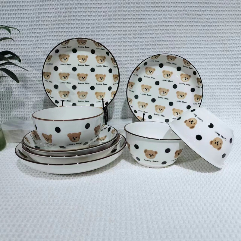 Creative cartoon cute ceramic tableware household rice bowl sweetheart bowl sweetheart plate noodle bowl dish