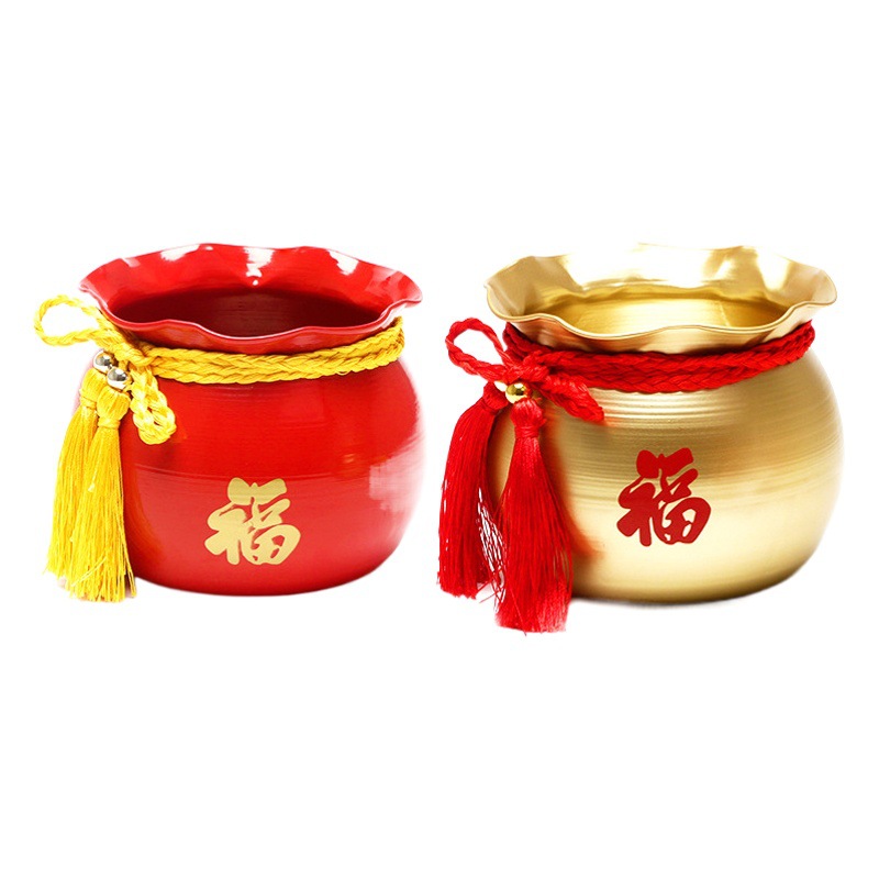 2025 bolsa de dinero de metal, cubo de bendición, cornucopia, maceta de arreglos florales de Nochevieja, material decorativo