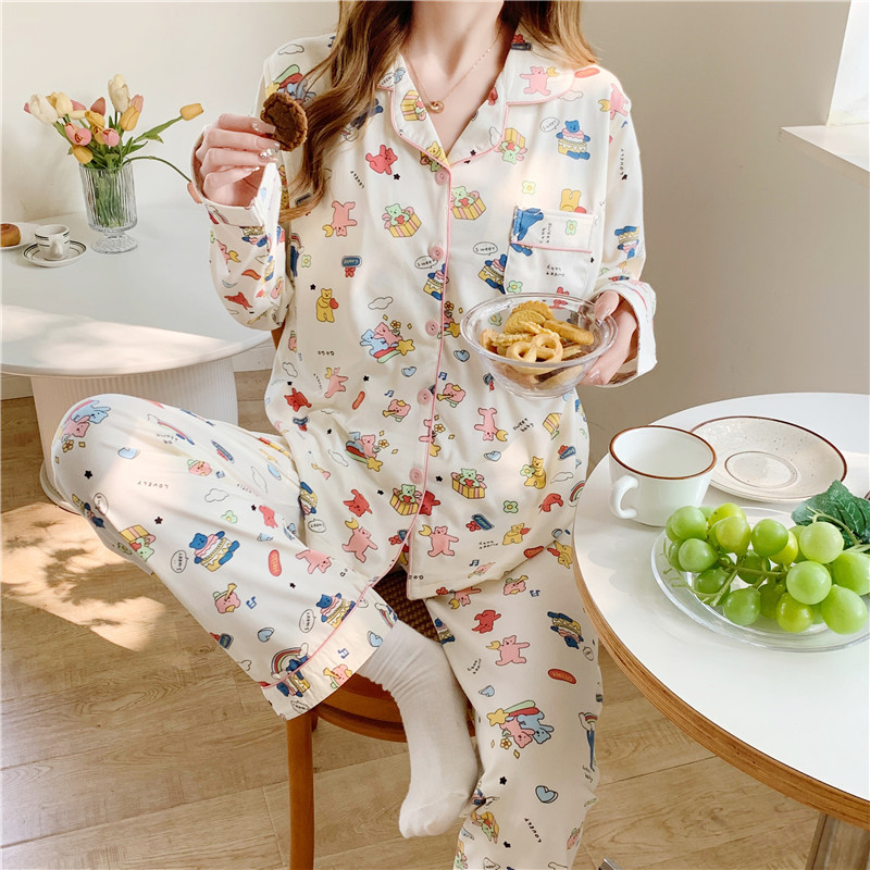 봄, 가을 여성용 잠옷, 가을, 겨울 여성용 긴팔 가디건, 가슴 패드가 달린 수갑, 플러스 사이즈 홈복 슈트, 여름