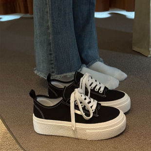 Hong Kong Style Retro Chic Shoes for Women 2025 Spring New Fashion Canvas Shoes for Women Versatile Korean Style Casual Sneakers