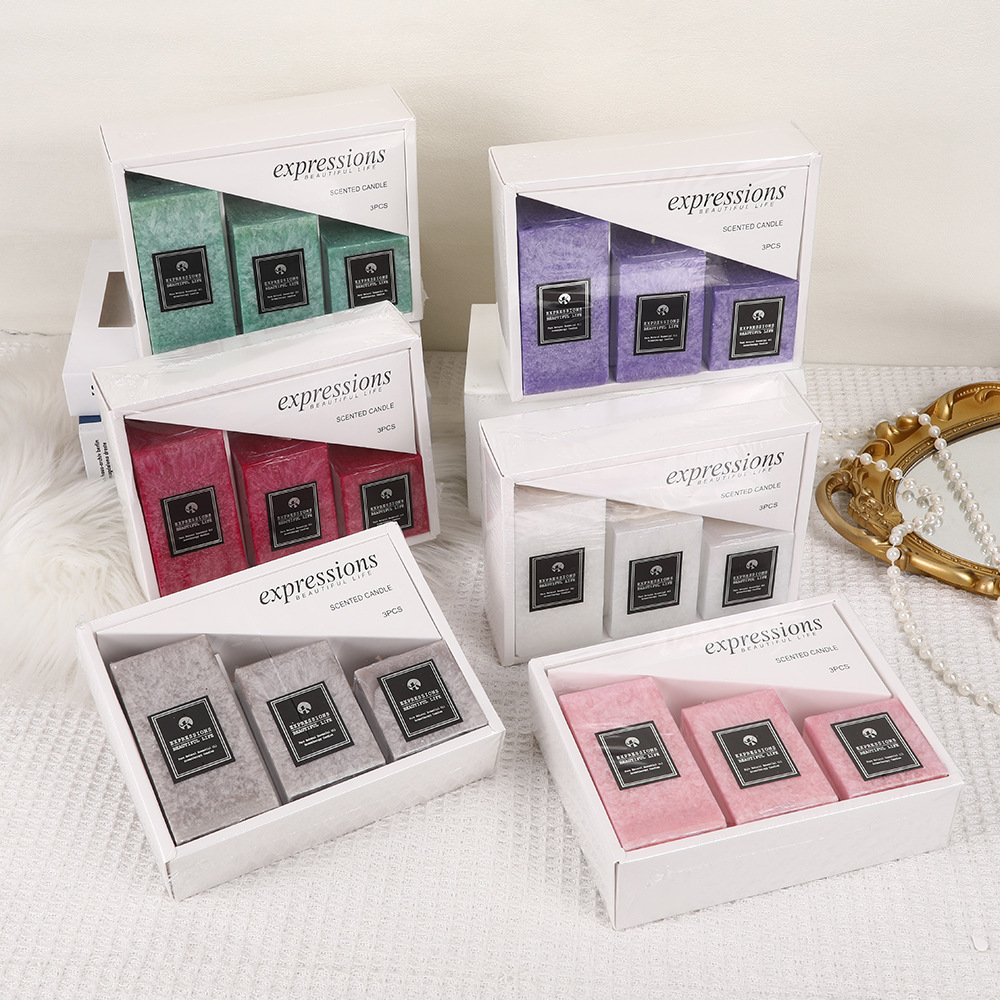 Cera de flor de hielo clásica, columna cuadrada, vela perfumada, hogar al por mayor, sin humo, boda romántica, juego de cera de poste largo, transfronterizo