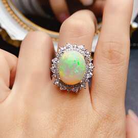 新款天然欧泊戒指S925银镶嵌主石12*15mm百搭网红爆款女饰批发