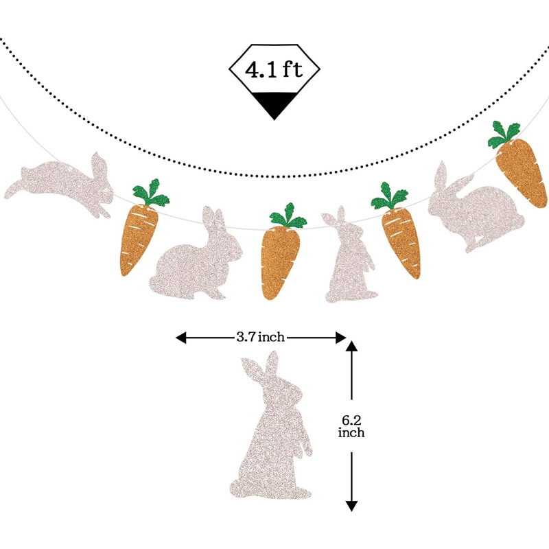 Decoración clásica de conejito y zanahoria de Pascua, bandera colgante de conejito y zanahoria, purpurina para el día de Pascua, bricolaje Premium