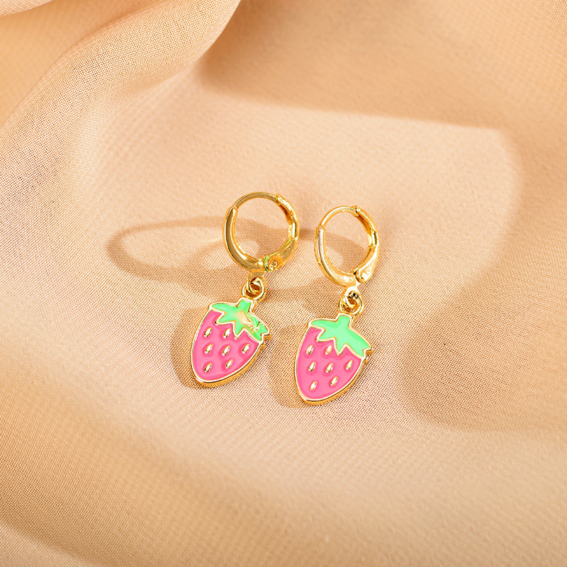 Simple Style Strawberry Stainless Steel Plating Drop Earrings 1 Pair