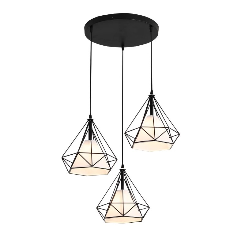 Restaurante nórdico retro retro nostálgico simple loft personalidad comedor colgante bar arte diamante hierro forjado lámparas de tres extremos