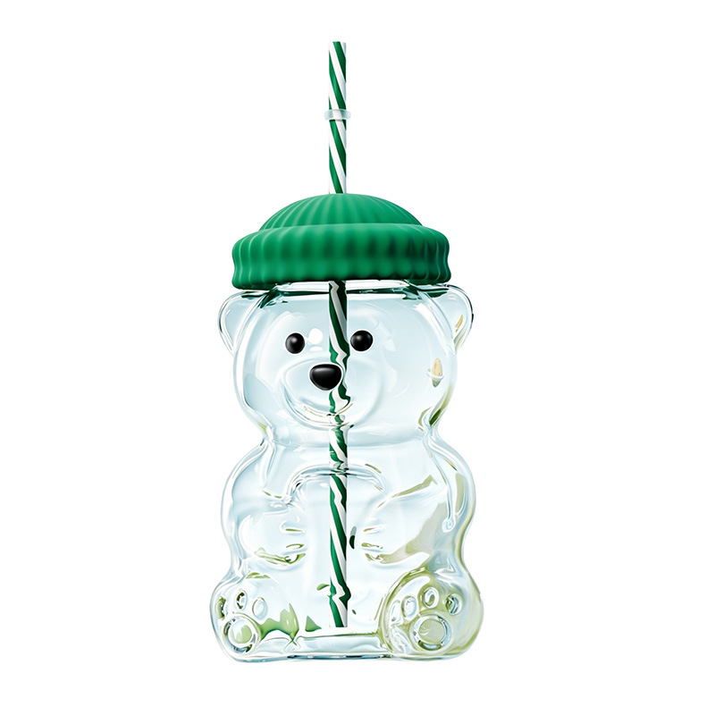 Amazonas transfronterizas tazas de oso ins viento tazas de vidrio de alto valor con tazas de café cubiertas tazas de paja gruesas de gran capacidad