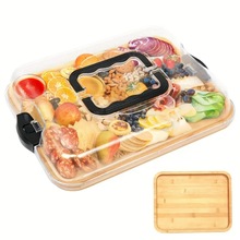 竹制带盖熟食板收纳盒厨房保鲜盒水饺馄饨速冻家用厨房冰箱收纳盒