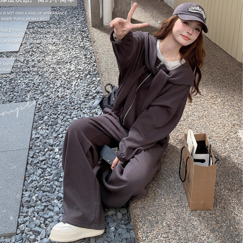 韩版宽松显瘦卫衣女两件套2025年秋季新款气质休闲长裤子开衫上衣|undefined