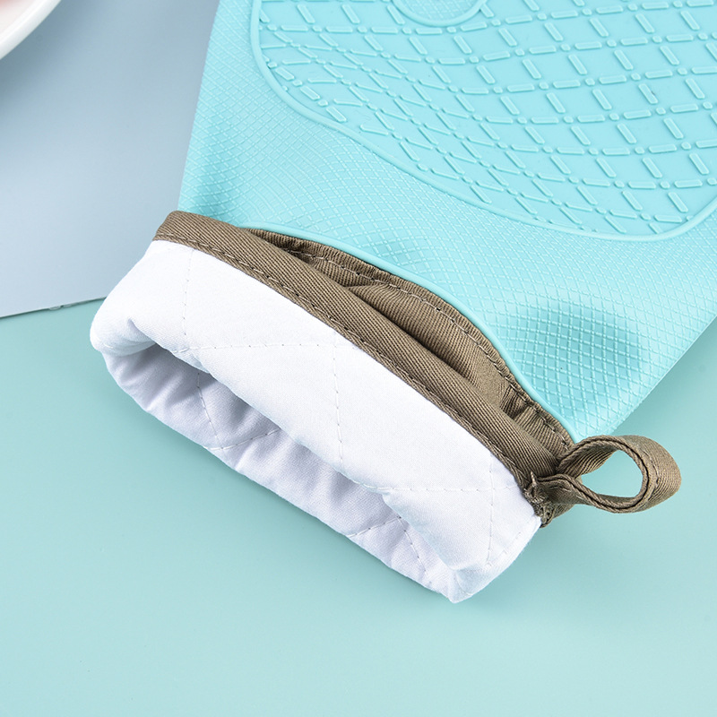 Guantes de aislamiento térmico de silicona, guantes anti-escaldado para microondas resistentes a altas temperaturas, guantes de horno para hornear con patrón de rombos de algodón