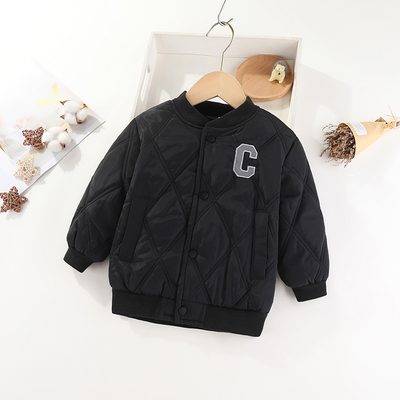 2024 otoño e invierno cálido Niños y Niñas Ropa acolchada de algodón letras de moda monocromo suéter infantil uniforme de béisbol de viaje al aire libre