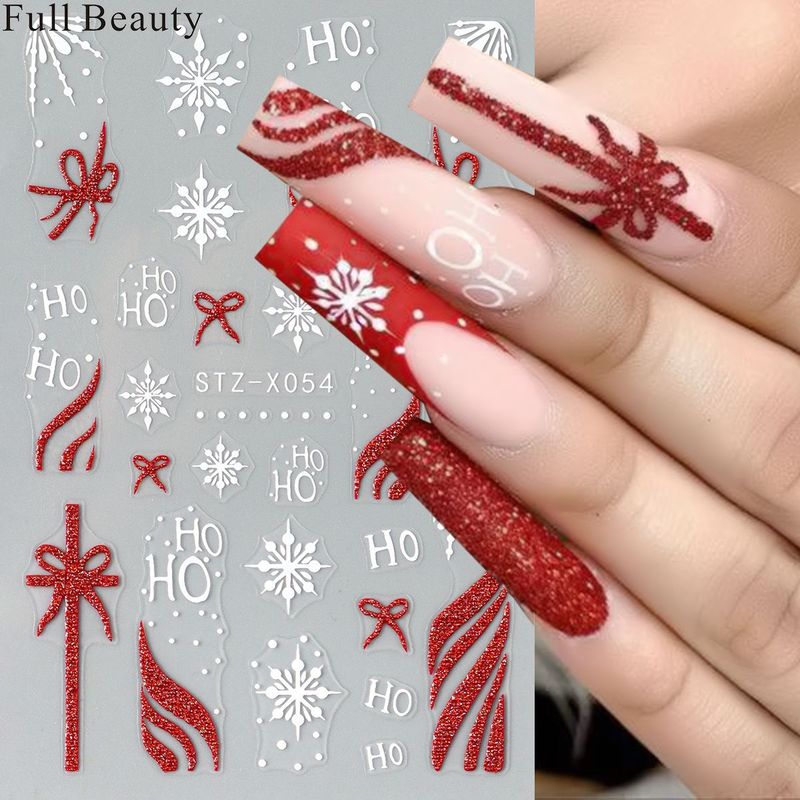 FULL BEAUTYクロスボーダー新作ネイルステッカーフランス雪花クリスマスちょう結びバックゴム爪ステッカー|undefined
