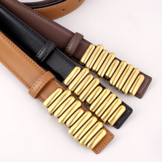 Genuine Leather Belt Women's All-match Caterpillar Belt Decoration Jeans Pants Retro Simple 2024 New in stock