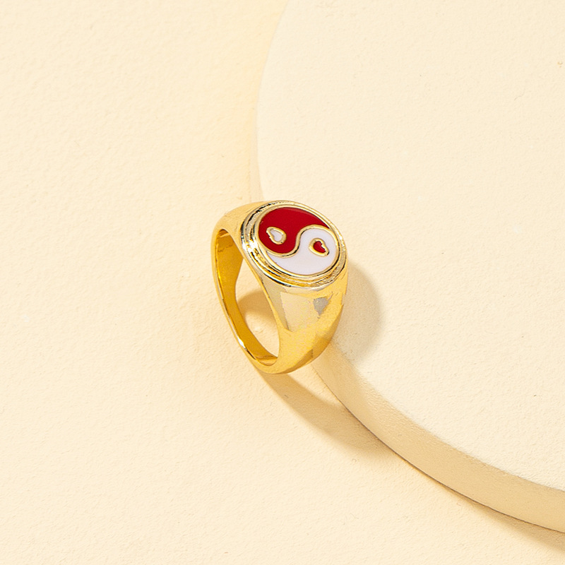 Neuer Herzförmiger Retro-ring Mit Mehrfarbigem Tropföl Aus Tai Chi display picture 8