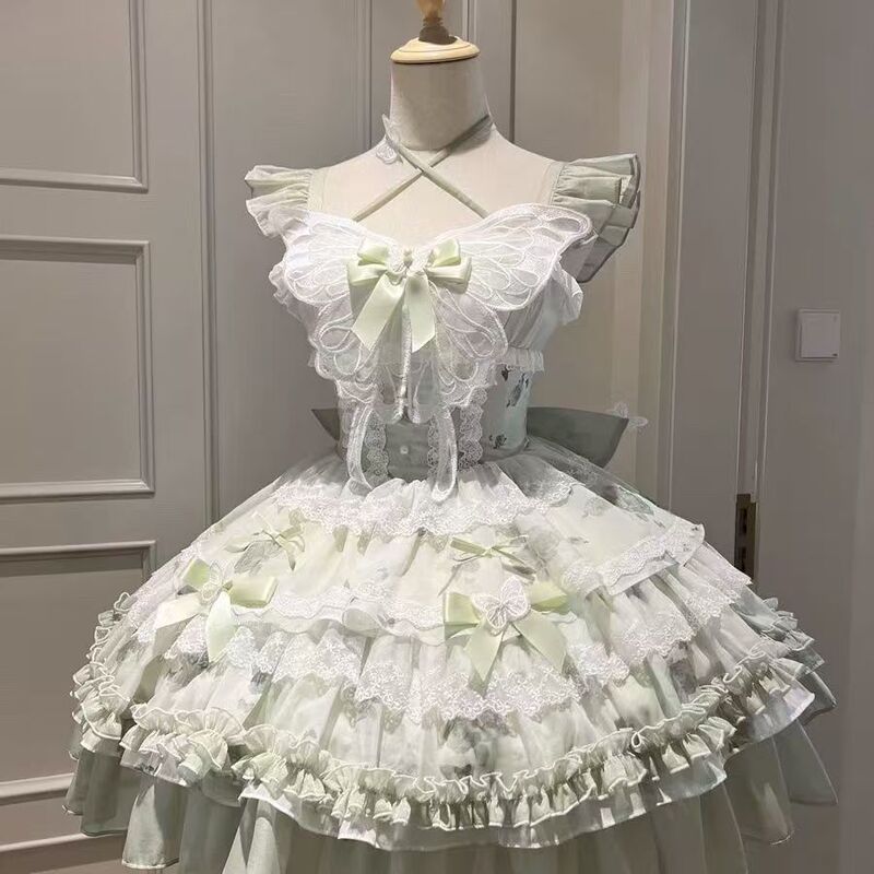 花期之约白绿蝴蝶夏日感小礼服清新公主少女生日短裙Lolita仙女裙|undefined