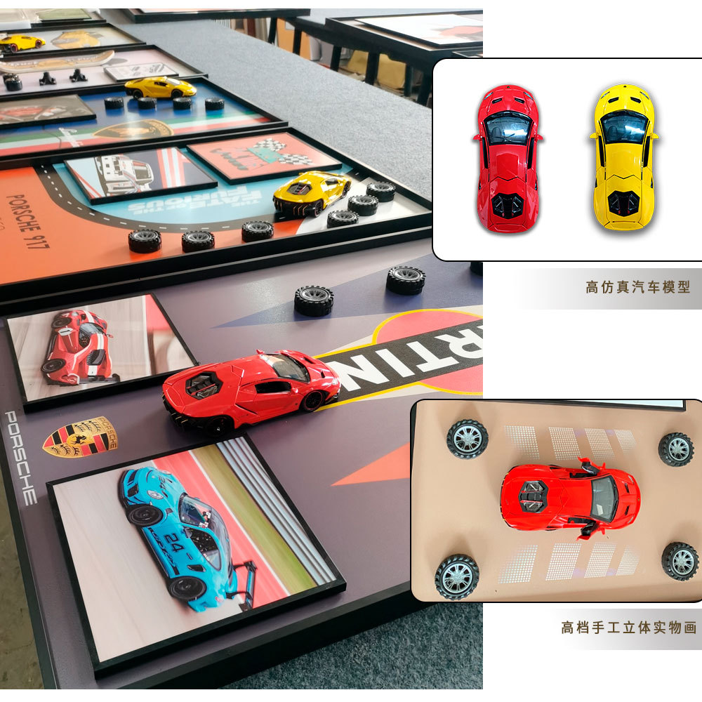 Coche pintura decorativa pintura tridimensional hecha a mano sala de estar colgando pintura comedor dormitorio pasillo mural moda aleación gas coche colgando pintura