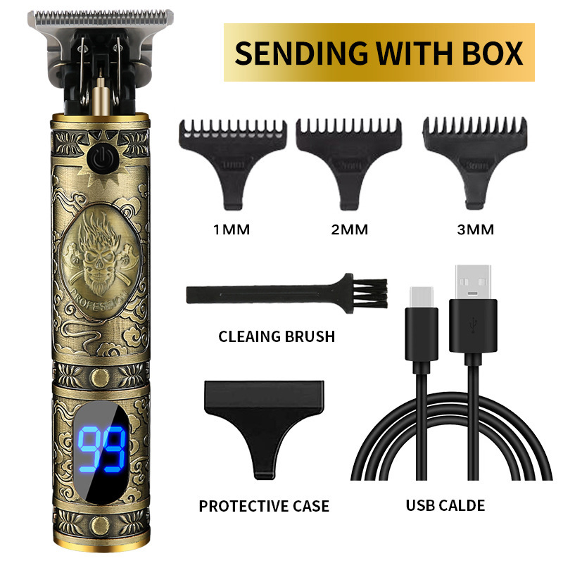 T9 Buda cabeza eléctrica Clipper empuje blanco gradiente aceite cabeza empuje tijeras cabeza profesional peluquería tallado Clipper grabado pelo Clipper