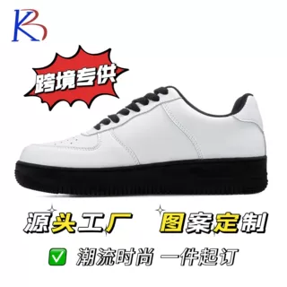 跨境独立站运动板鞋时尚低帮空军一号图案3d印花黑色款工厂定制