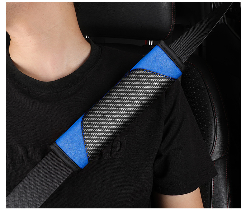 Cross-Border Popular Carbon Fiber Car Seat Belt Shoulder Cover Leather Color Matching Soft and Comfortable Sports Safety Cover