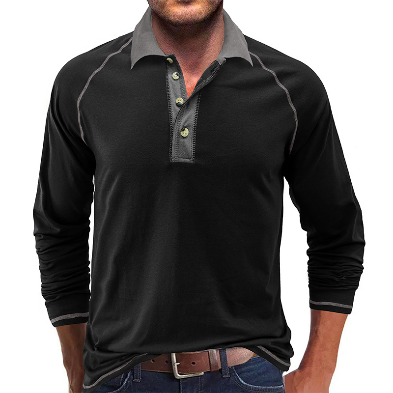 Camiseta de manga larga de solapa de los hombres europeos y americanos Comercio exterior Polo de los hombres transfronterizo Camisa de otoño para hombres Amazon top