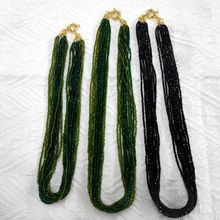 波西米亚风绿色刻面玻璃珠锁骨链手工串珠毛衣链时尚米珠多圈项链