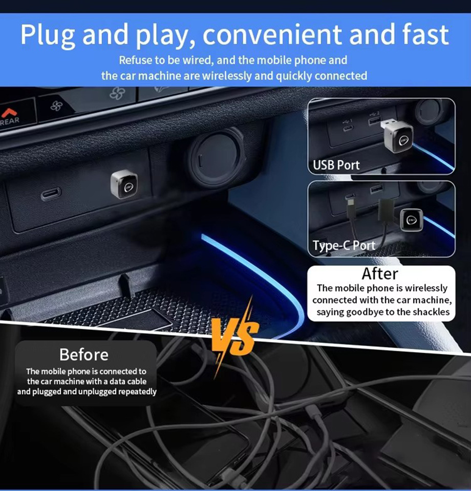 Cross-Border Factory Source Mini Adapter for Apple and Android 2-in-1 Wired to Wireless Carplay Box