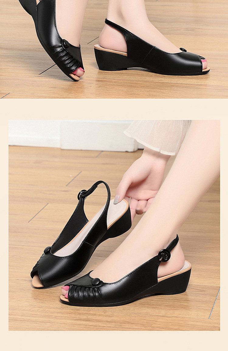 Sandal nữ quai ngang da thật gót dốc miệng cá — Màu đen chi tiết 10