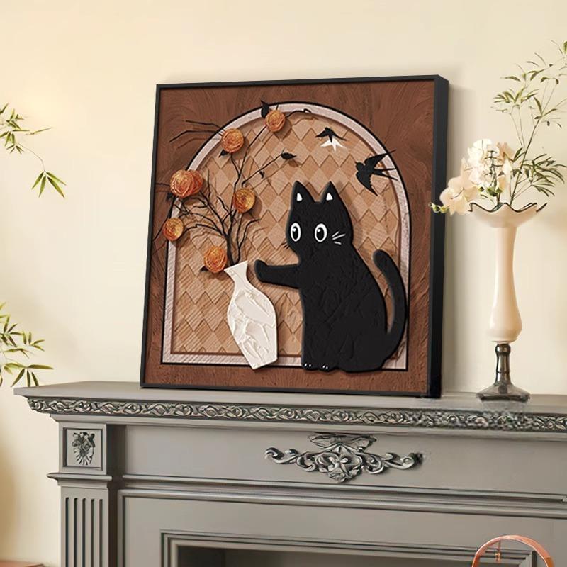 Medieval Style Cat Living Room Decoration Painting Tv Cabinet Ornaments Painting Restaurant Side Cabinet Mural High-End Bedside Hanging Painting