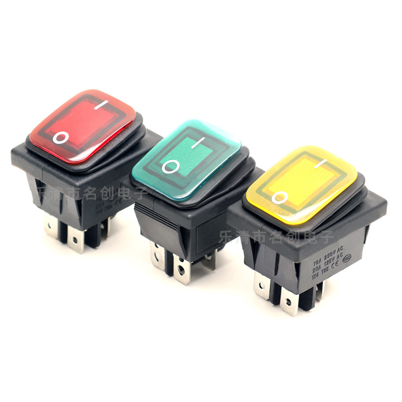 船型开关KCD4 四脚两档翘板电源开关 带LED灯