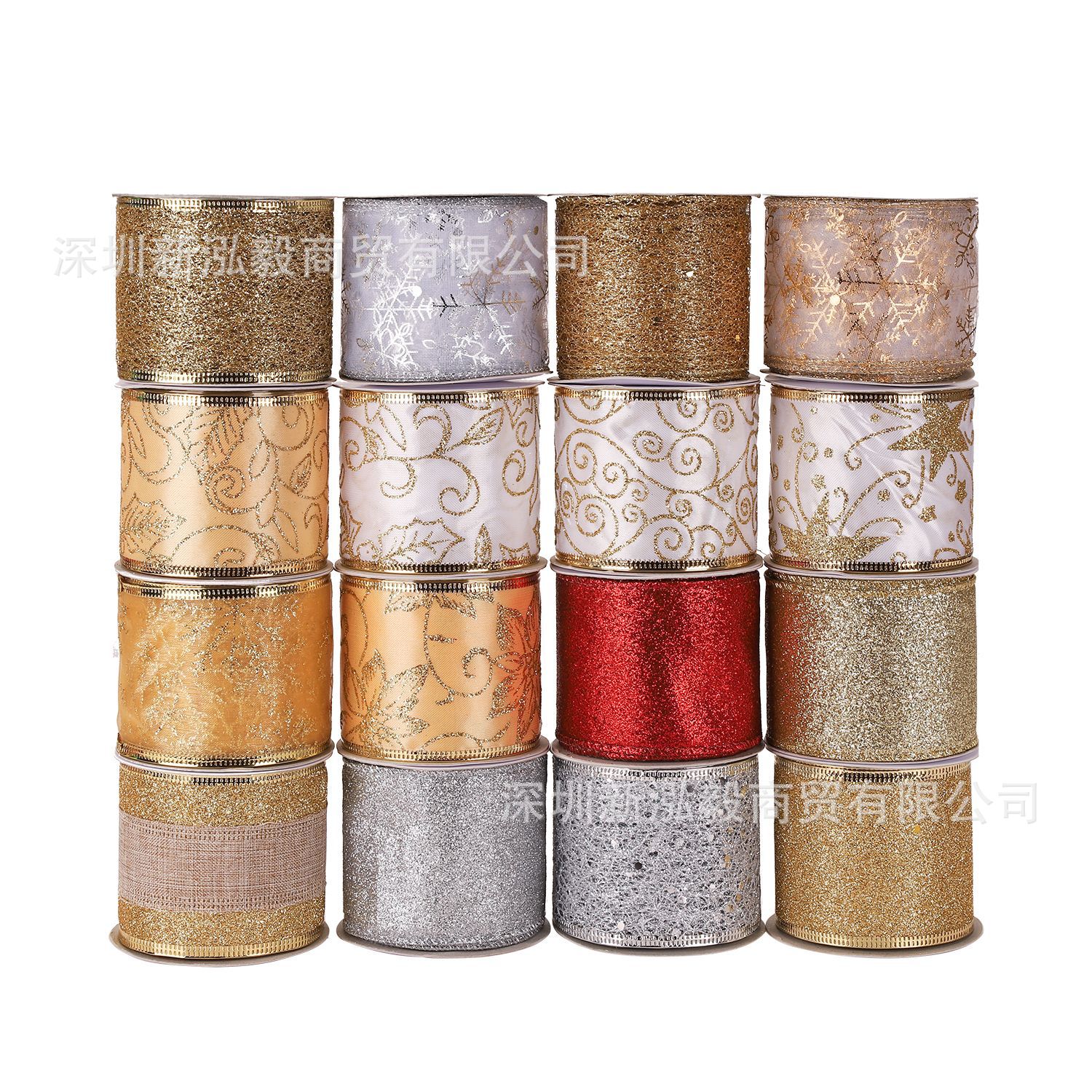 泓毅织带金织边多色丝带圣诞节彩色节日包装装饰欧美风飘带