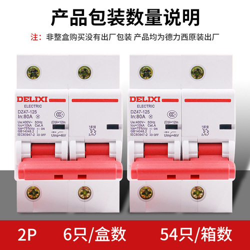 Delixi 100A air switch DZ47 single-phase 2P 80A air switch 125A high power small circuit breaker for home use