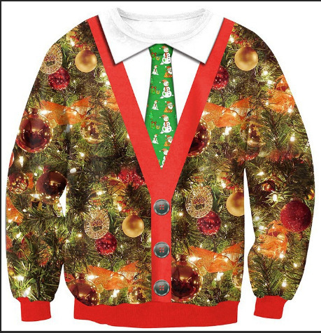 Transfronterizo europeo y americano 2024 Navidad HAPPY3D impresión digital pareja de hombres y mujeres suéter de cuello redondo para niños cabello de una pieza