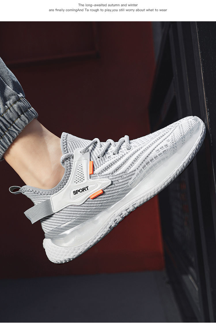 新款飞织透气网面鞋男士系带圆头运动鞋潮流椰子鞋