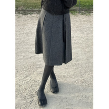 2025秋冬新款高级感毛呢半身裙女气质显瘦时尚百搭灰色中长a字裙