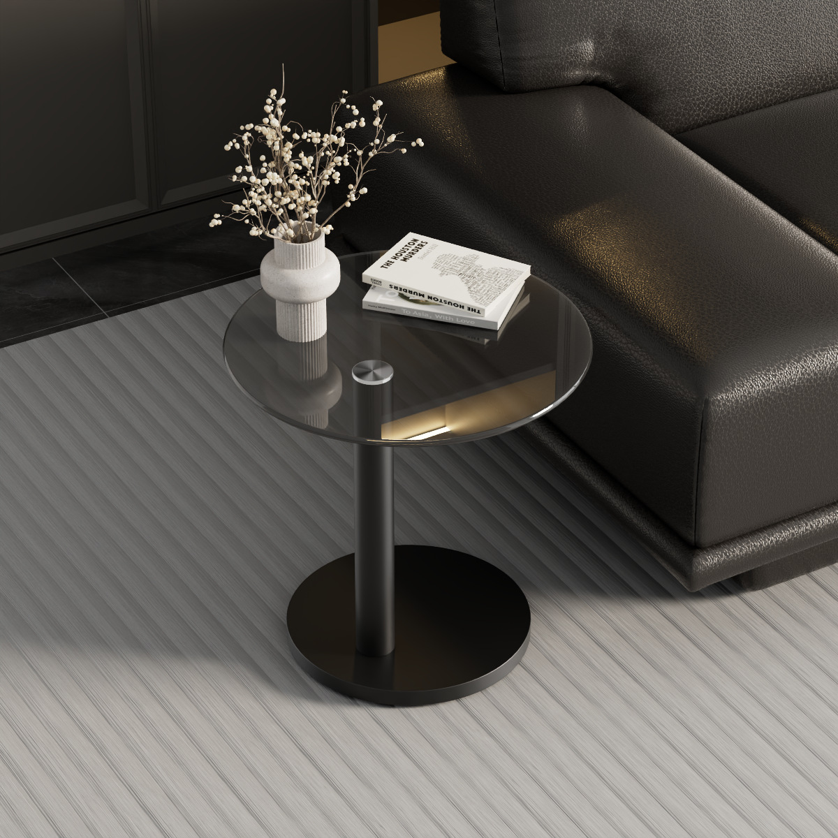 轻奢高级风钢化玻璃桌面圆形边几沙发角几矮桌子轻奢小户型茶几家