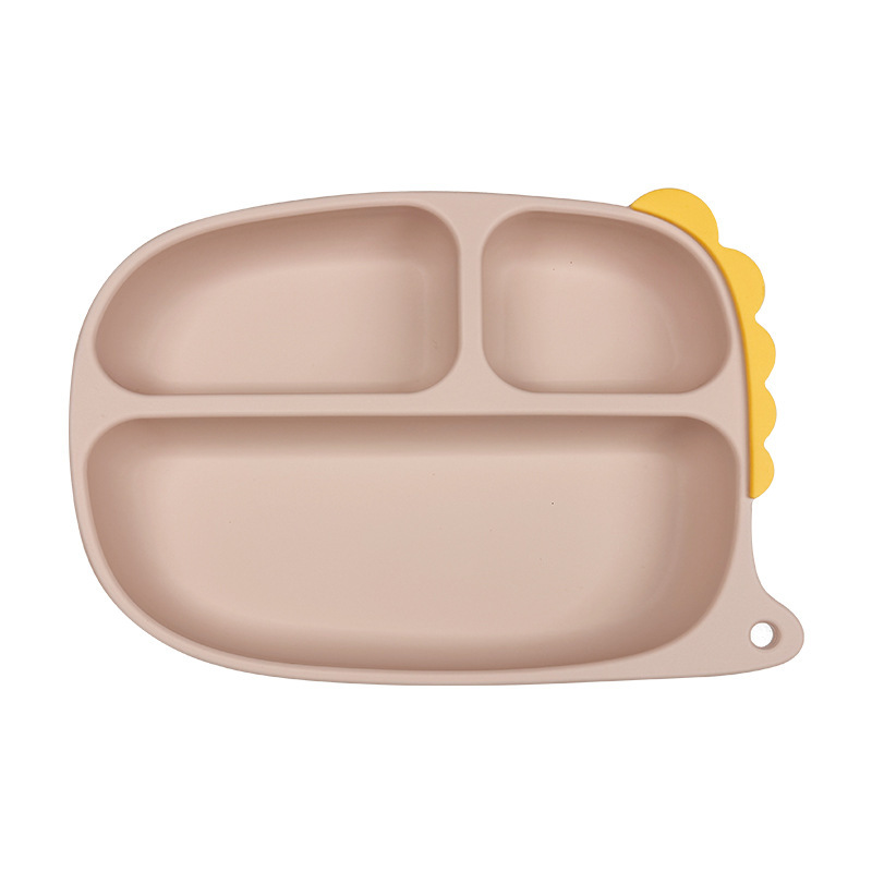 Cuchara de bebé de venta caliente transfronteriza, vajilla para bebés y niños, cuchara de alimentos, tazón de alimentos, juego de vajilla de silicona de dinosaurio de dibujos animados